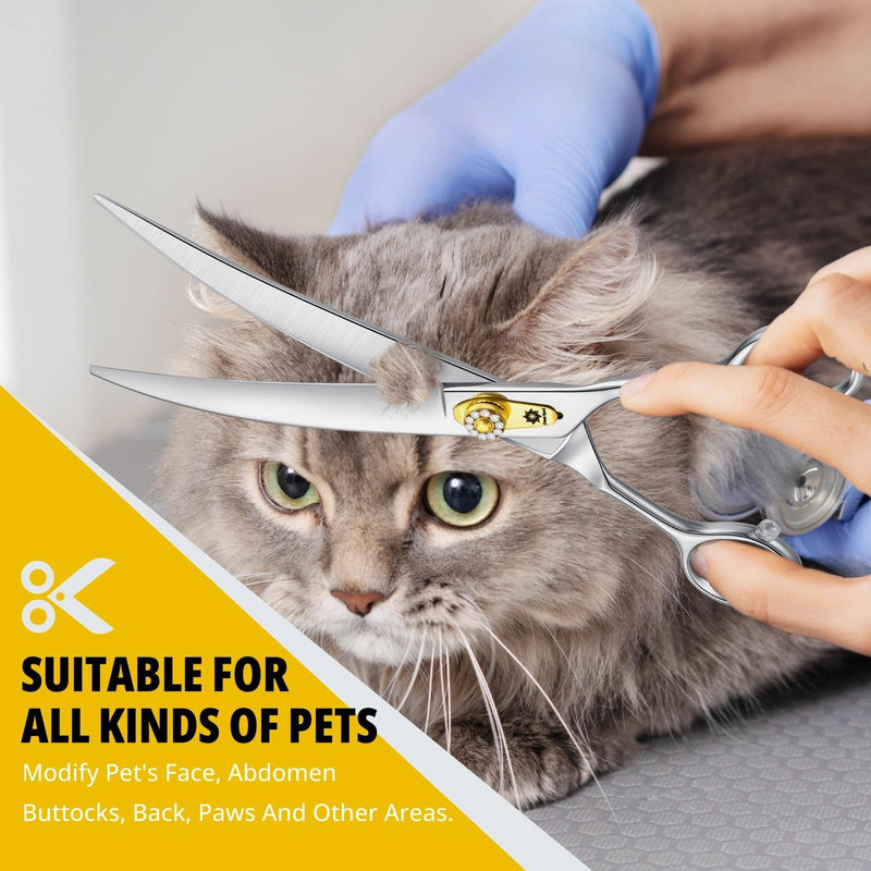 Dream Reach Curved Dog Scissors - 8 Inch Professional Pet Grooming Shears with Adjustable Screw, Curved Shears for Trimming Face and Paws 8 Inch-Curved Cutter - PawsPlanet Australia