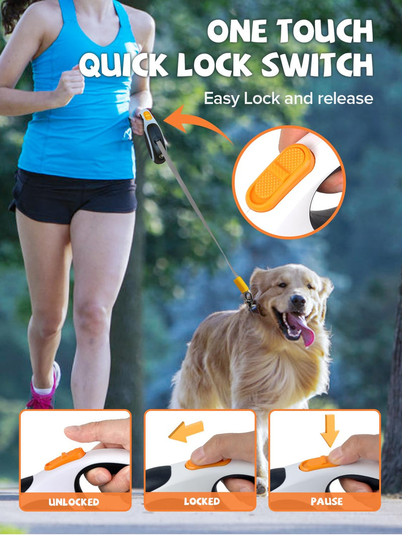 Retractable Dog Leash with LED Flashlight, Douexio Upgrade 3 in 1 Dog Leash Retractable for Small Medium Dogs Up to 66 lbs, Anti-Slip Handle (Black-White) Black-White - PawsPlanet Australia