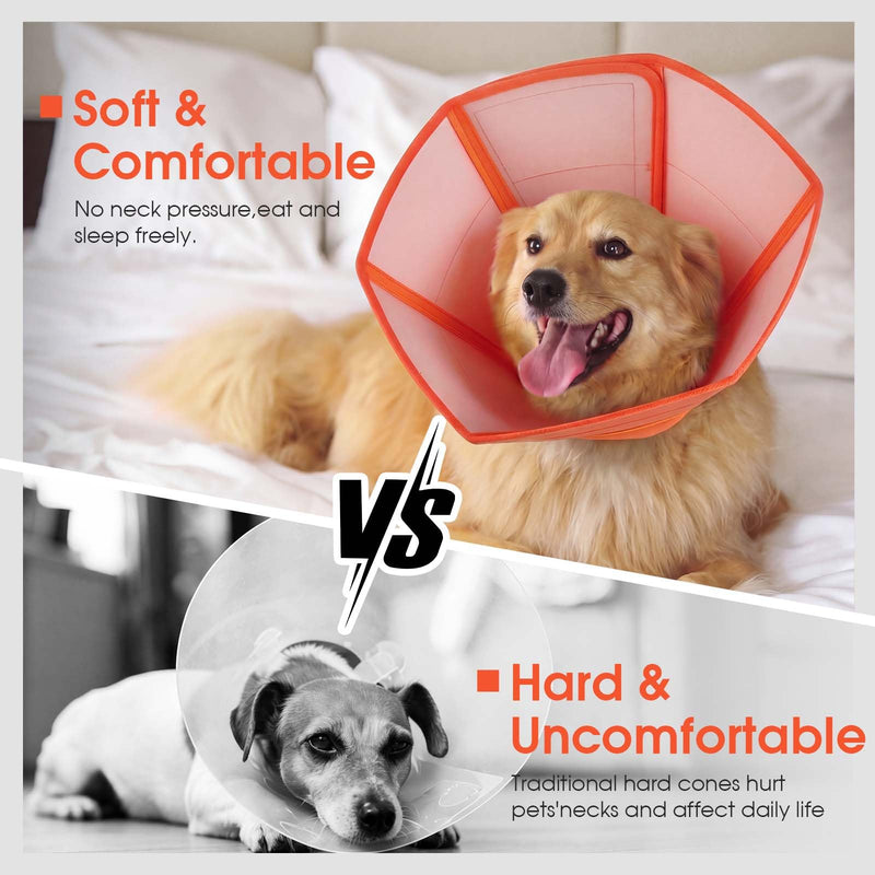 Allroaring Soft Dog Cone Collar Post Surgery Recovery,Waterproof Dogs Elizabethan Collar for Spay & Neuter Cones of Shame with Comfy Neck Padded Adjustable Cone to Stop Licking for Small Dog S Orange