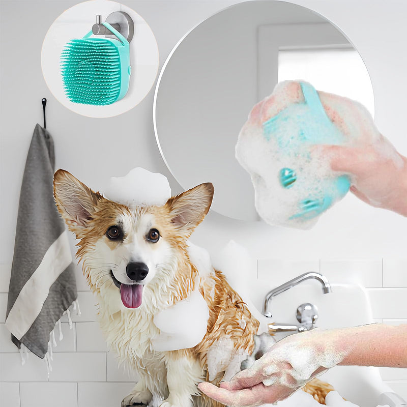 Pet Bath Scrubber Brush, Dog Grooming Massage Shampoo Bath Brush with Soap and Shampoo Dispenser Soft Silicone Bristle for Long Short Haired Dogs Cats Shower (Blue) Blue - PawsPlanet Australia