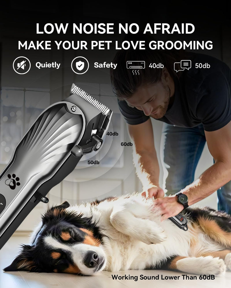 Dog Clippers Professional for Thick Hair, Pet Clippers for Dogs Cordless LED Display Low Noise Rechargeable Dog Trimmer with Grooming Nail Kits Gray