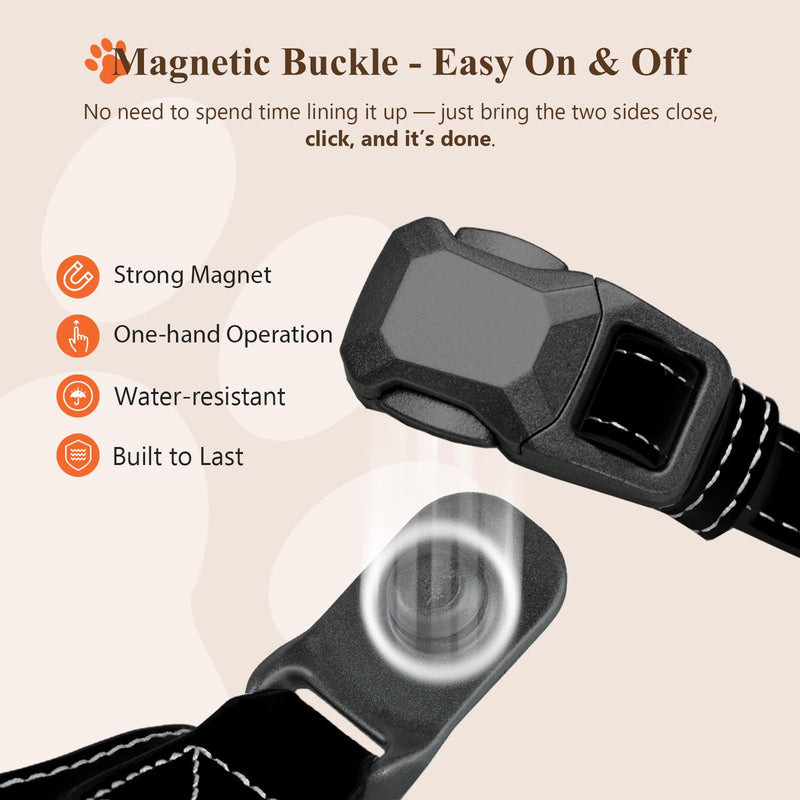 Magnetic Dog Harness and Leash Set with Quick Release Buckle, Easy On & Off Faux Leather Puppy Harness and Leash with Handle for Medium, Large Sized Dog Black X-Large - PawsPlanet Australia