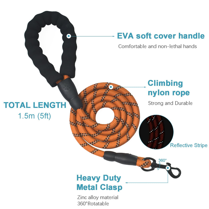 Dog Harness Medium No Pull for Large Dogs and Lead set Adjustable Reflective Pet Vest with Front clip Handle Padded dog harness best for outdoor Training and walking Orange L