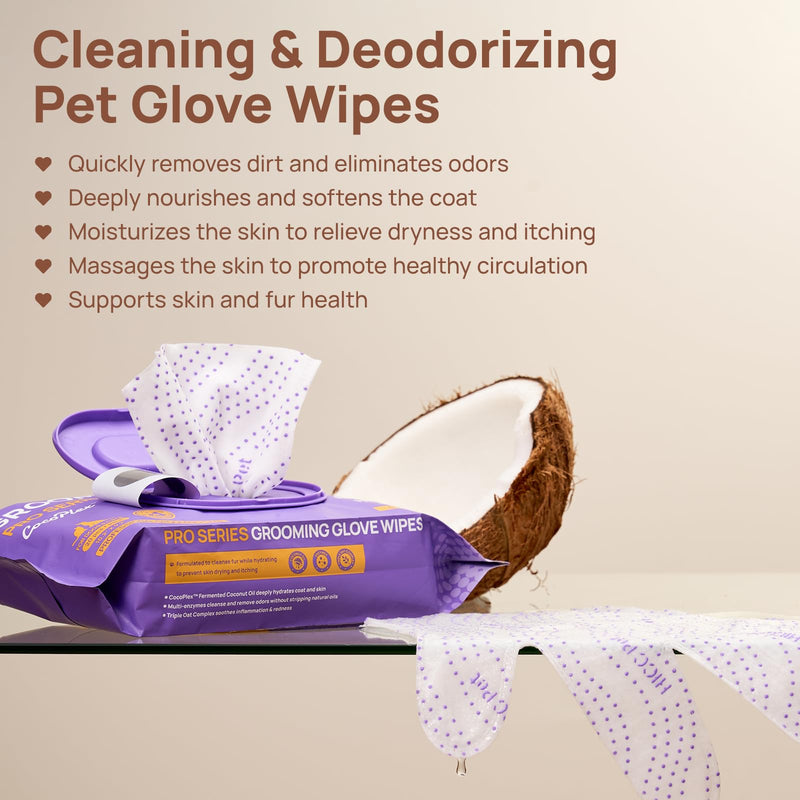 HICC PET Glove Wipes Pro – Pet Cleaning Gloves for Dogs & Cats – Infused with Coconut Oil & Plant Extracts – Hypoallergenic, Gentle, Spa-Like Care at Home Coconut Scent 20 Pcs - PawsPlanet Australia