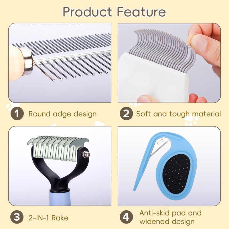 All-in-One Pet Grooming Kit - Long Hair Cat Grooming Kit & Dog Set, Includes Double-Sided Comb, Shedding Comb, 2 Knotting Combs & Massaging Comb Multifunctional Pet Grooming Kit 1