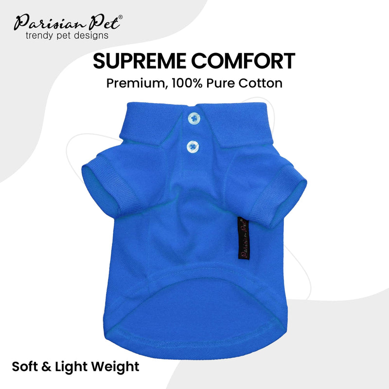 Parisian Pet Dog Polo Shirt – Classic Blue Cotton Pet Apparel with Collar & Buttons - Soft Breathable Puppy T-Shirt - Cute Dog Clothes - Ideal Summer Clothes for Large Dogs - Shirts for Dogs Boy XL Blue Polo - PawsPlanet Australia