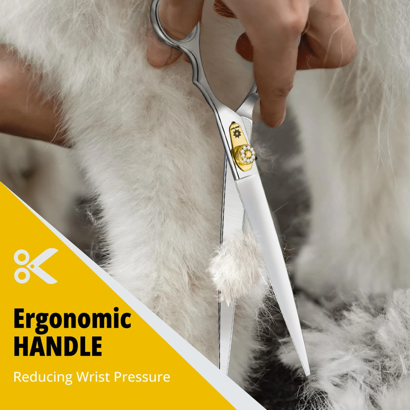 Dream Reach 8 Inch Ergonomic Dog Scissors, 440C Stainless Steel, Professional Pet Grooming Scissors with Adjustable Screw Fur Scissors - PawsPlanet Australia