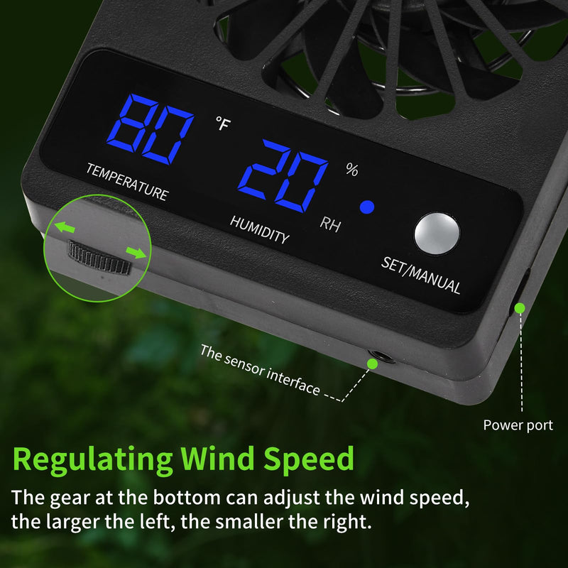 Reptile Tank Fan with Thermometer & Hygrometer | LED Display, Auto Ventilation for Enclosures & Terrariums - PawsPlanet Australia