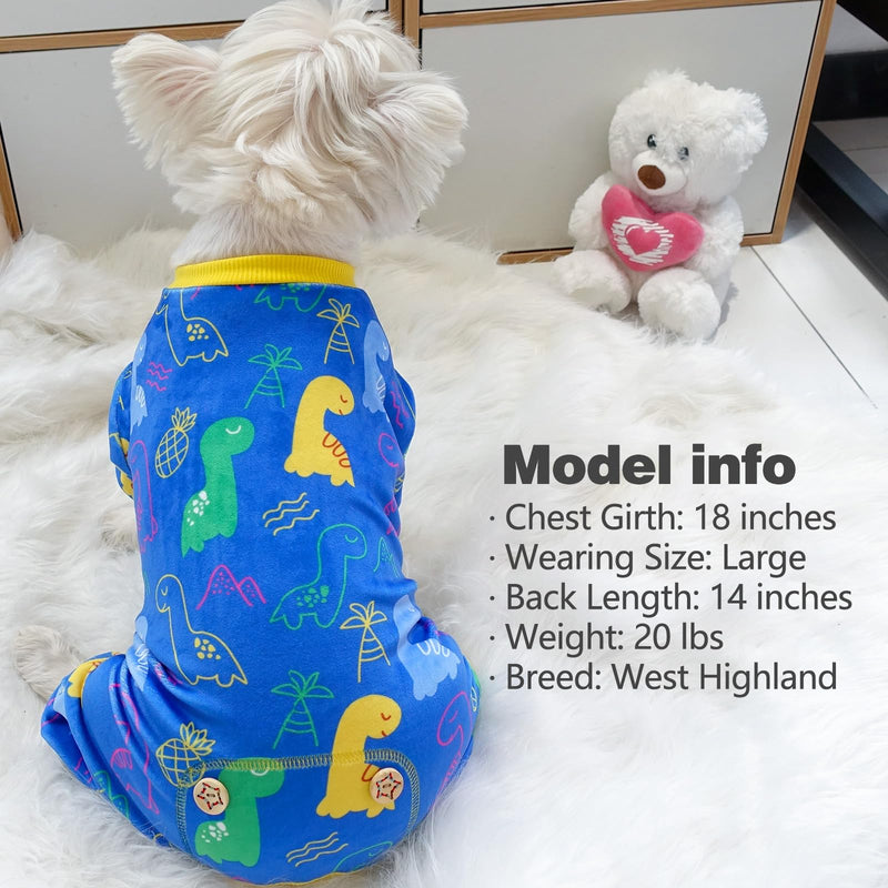 KYEESE Dog Pajamas for Small Medium Dogs with Dinosaur Soft Material Stretchable Dog Pajamas Onesie Dog Apparel, X-Large X-Large (25-40lbs) 1# Dinosaur - PawsPlanet Australia