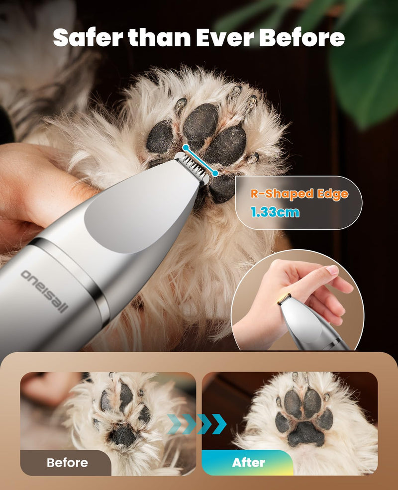 oneisall Dog Clippers Grooming Kit 4 in1,Low Noise Dog Paw Trimmer,Cordless Quiet Pet Shaver Trimmer Nail Grinder for Dogs and Cats