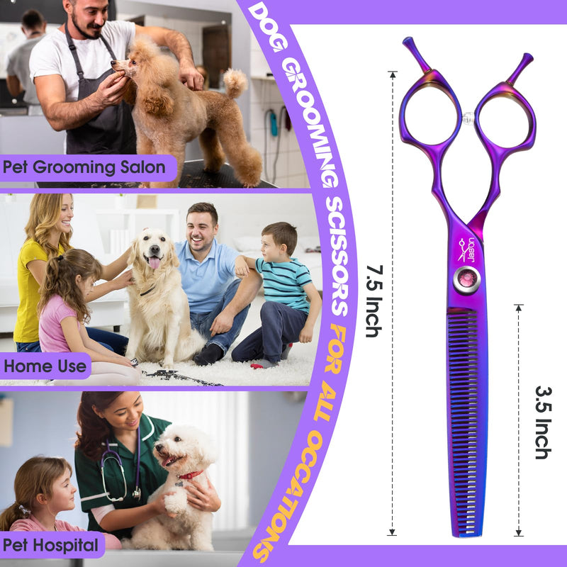JASON Dog Scissors for Grooming - 7.5" Thinning Scissors for Dog Grooming, Japanese 440C Stainless Steel Blender Shears with Diamond Adjustable Screw (45 Teeth, Purple) Christmas Gift Thinner - PawsPlanet Australia