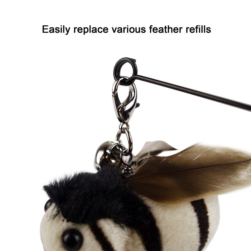 Cat Wand Toys, Interactive Cat Toys with 4 Feather Refills, 29'' Flexible Steel Wire, Sturdy Wood Handle & Bell, Interactive Cat Toy Wand Kitten Toys for Indoor Cats to Play Chase Exercise… Wood Handle Feather Toys（4 refills） - PawsPlanet Australia
