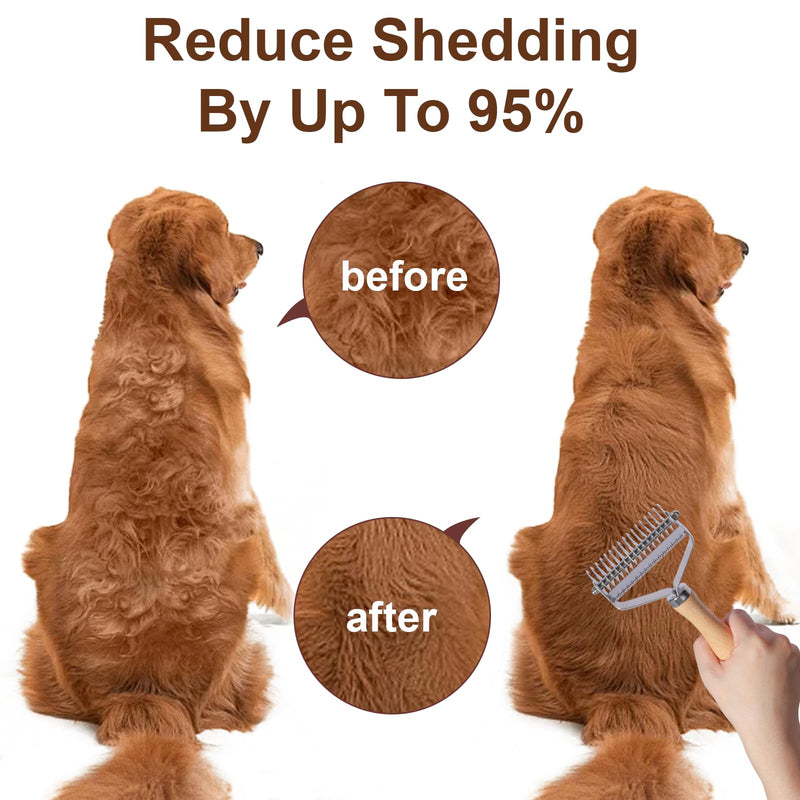 3-in-1 Professional Pet Shedding Dematting Comb - Deshedding Undercoat Rake for Dogs with Stainless Steel Blades Metal Pet Brush with Wood Handle Matted Hair Detangling Thinning and Shedding Upgraded 3-in-1 Comb - PawsPlanet Australia