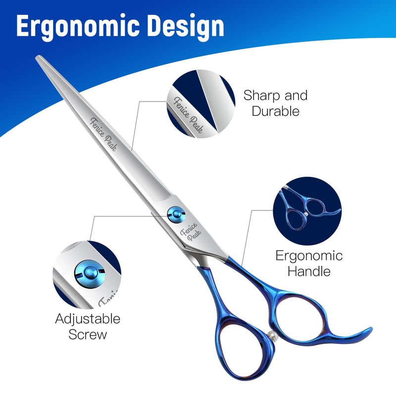 Fenice Peak Grooming Scissors for Dogs 7 inch Straight Pet Grooming Scissors Ergonomically Designed Blue Handles Ideal Dog Shears for Precise Trimming Easy Use. - PawsPlanet Australia