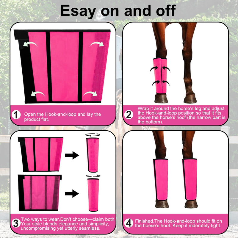 Fly Boots for Horses Set of 4 Breathable Textilene Mesh Horse Fly Boots with Stable Support & UV Protection, Comfortable Equine Boots, Reduces Stomping, Leg Fatigue & Hoof Damage(Magenta) Magenta - PawsPlanet Australia