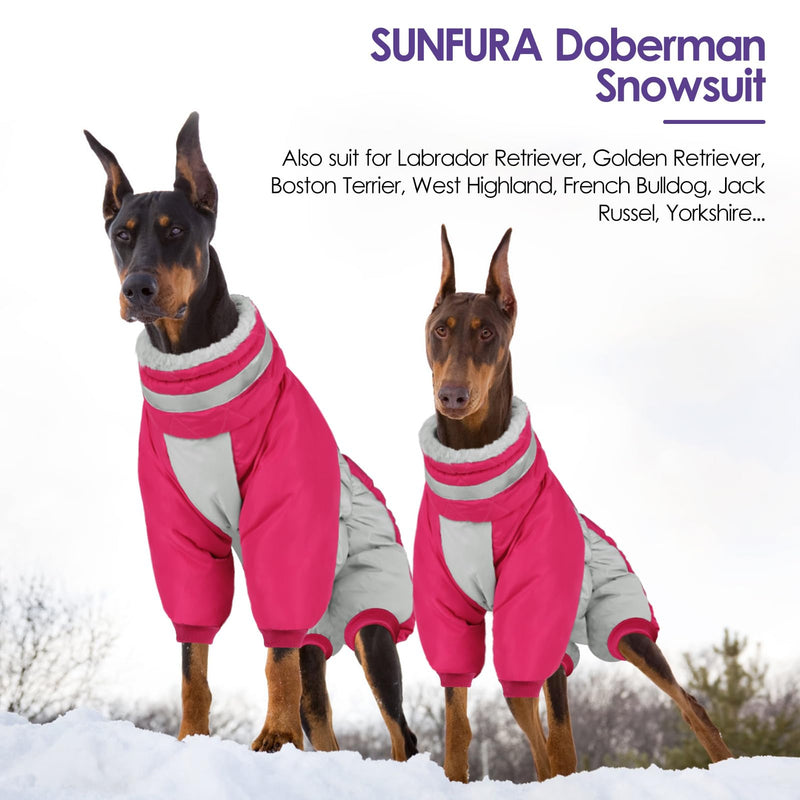 SUNFURA Full Body Dog Coat - Warm Fleece Jacket for Small Dogs, Turtleneck Winter Coats with Harness, Reflective Dog Snowsuit Windproof Puffer Jackets with Legs for Pug, Jack Russel, Hot Pink S