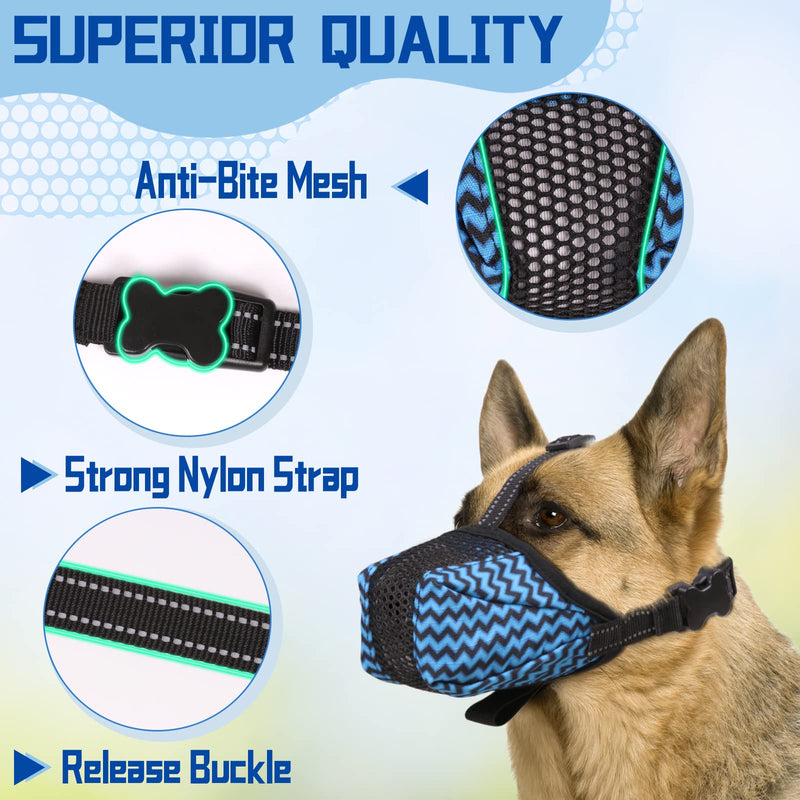 Dog Muzzle, Air Mesh Breathable Muzzle for Medium Large Sized Dogs to Anti & Prevent Biting Barking Chewing, Soft Basket Muzzle for German Shepherd Dog with Reflective & Adjustable Strap(Blue-L - PawsPlanet Australia