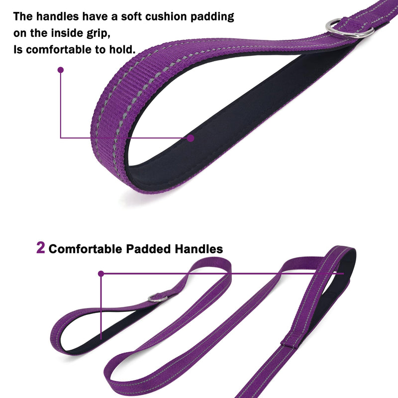 6 FT Dog Leash with 2 Padded Handle Nylon Reflective Dogs Leashes for Small Medium Large Dogs Purple Large : 1" x 6 FT - PawsPlanet Australia