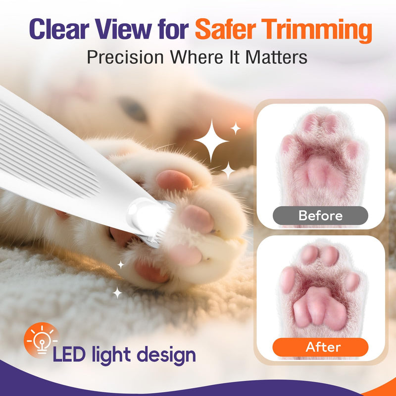 Dog Paw Trimmer with LED Light, Paw Trimmer for Dogs 0.8inch/20mm Wide Blade, Pet Hair Grooming Kit with Dog Nail Clipper, Cordless Electric Pet Paw Grooming Clippers for Paws, Ears, Face, Rump White-01