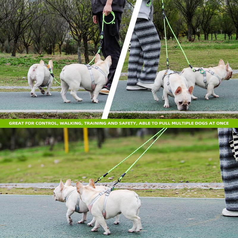 Double Dog Leash, 360 Swivel No Tangle, Shock Absorbing Bungee, for 2 Large Dogs 25-150 lbs (Green) Green - PawsPlanet Australia