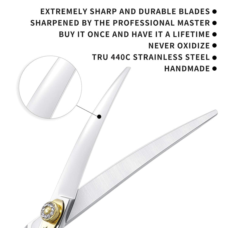 Dream Reach Professional Dog Grooming Straight, Curved, Thinning/Blending/Chunking Scissors Kit, JP-440C Stainless Steel Pet Cat Hair Cutting/Trimming Shears (7 inch-Curved Scissors) A-Curved Scissor - PawsPlanet Australia