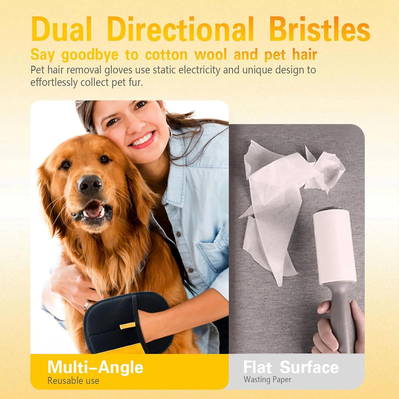 2PCS Electrostatic Pet Hair Removal Glove for Cats & Dogs, 2025 Gloves Pet Hair Removal, Washable Reusable Dogs Cats Hair Gloves for Furniture Bed Sheets Couch Clothes Carpet Car Seat (Yellow, 1PC-A) Yellow - PawsPlanet Australia