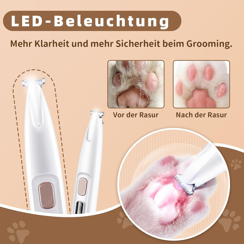 Ntrjtrss Electric Paw Trimmer for Dogs Cats, Upgraded Quiet Rechargeable Clipper with LED Light, 2 Wide Blades, Waterproof Grooming Clippers for Paws, Ears, Face, Rump and Eyes - PawsPlanet Australia