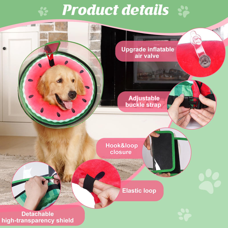 Inflatable Dog Cone, Watermelon Dog Donut Collar After Surgery, Dog Cone Alternative with Detachable Anti-Licking Shield, Soft Dog Cone for Large Medium Dogs Does Not Block View L - PawsPlanet Australia