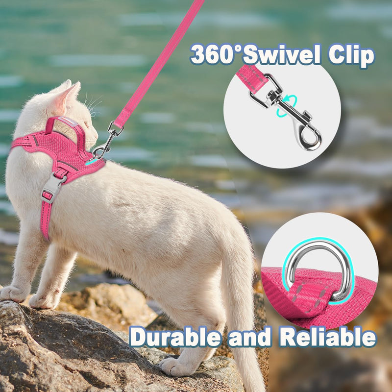 Cat Harness and Leash Set Escape Proof for Kitten Walking, Soft Adjustable Top Handle Vest Harnesses for Cats, Easy Control Breathable Reflective Small Medium Large, Pink, XS X-Small - PawsPlanet Australia
