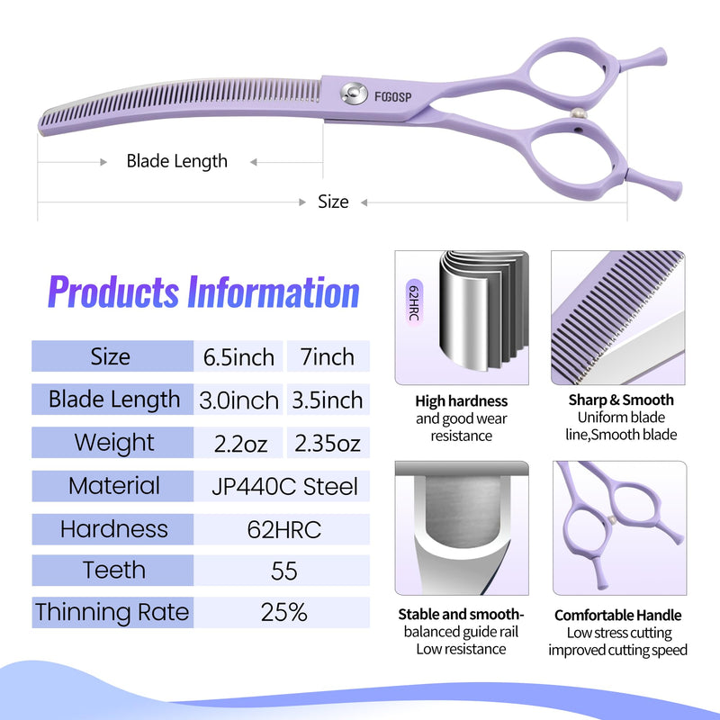 Professional Curved Thinning Shears Dog Grooming Scissors 6.5'' Macarone Series Purple Curve Thinner Scissors for Grooming Small Dogs Pet 48 Teeth Japan 440C(Curved Thinner,6.5) 6.5 in Curved Thinners Macaron Purple - PawsPlanet Australia