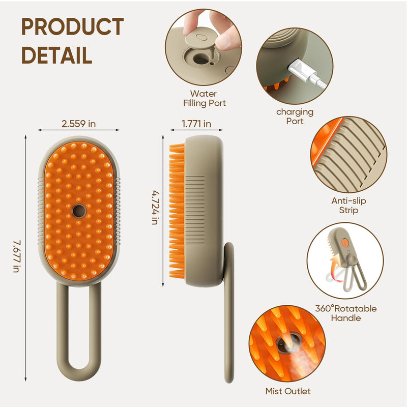 Cat Steam Brush for shedding–4 in 1 Self-Cleaning Comb for Long and Short Hair Cats and Dogs, Steam Pet Brush for Hair Removal, Vibrating Message, Grooming & Relaxation (Khaki) Khaki - PawsPlanet Australia