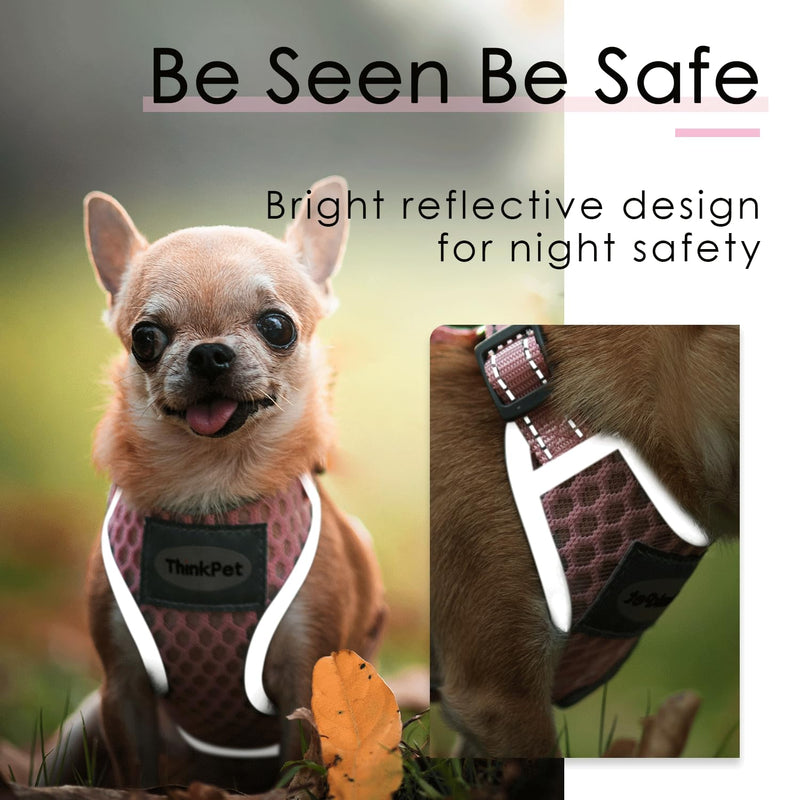 ThinkPet Reflective Breathable Soft Air Mesh No Pull Puppy Choke Free Over Head Vest Ventilation Harness for Puppy Small Medium Dogs and Cats(XS,Light Pink) X-Small (Pack of 1) Neon Pink - PawsPlanet Australia