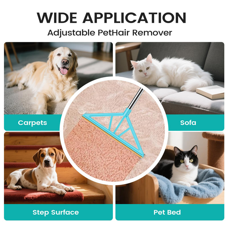 Carpet Rake for Pet Hair Removal,Reusable Pet Hair Remover, 55”Adjustable Long Handle Carpet Rake Pet Hair Remover,Dog Hair Rake,Cat Fur Brush,Lint Remover Scraper for Carpets,Rugs,Mats,Couch - PawsPlanet Australia
