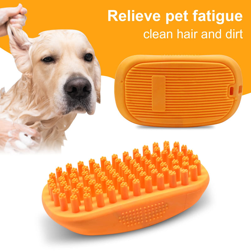 Eilin Pet Bath Brush Massage Brush Silicone Comb Dog Cat Massage Curry Brush Grooming Shower Brush for Shampooing Dogs Cats Small Animals with Short Long Hair Soft Rubber Bristles Washing Orange - PawsPlanet Australia