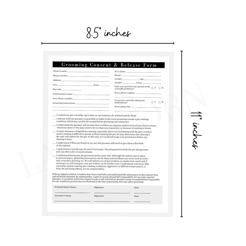 Pet Grooming Consent and Skin Mapping Groomers Diagram | 75 pk, 8.5 x 11” A1 | for Mobile Appointment Cards for Matted Fur Cards Dog Groomer New Client Intake Forms - PawsPlanet Australia