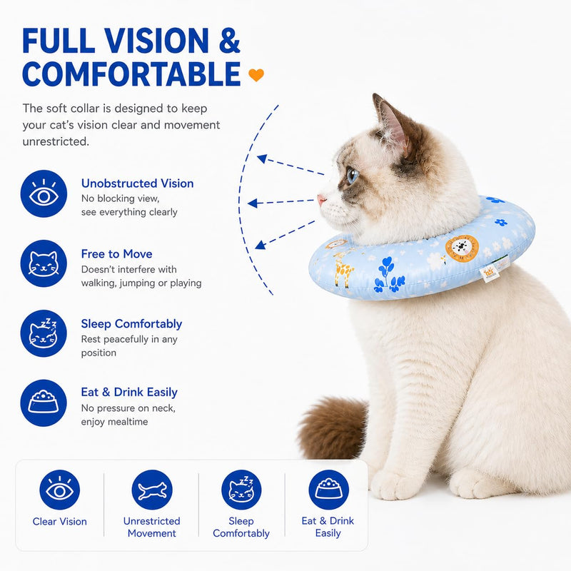 Cat Recovery Collar, Soft Waterproof Donut Cone for Cats After Surgery, Adjustable Anti-Lick Elizabethan Collar Alternative for Wound Healing, Hair-Resistant Pet Neck Pillow for Cats & Small Dogs,M Light Blue