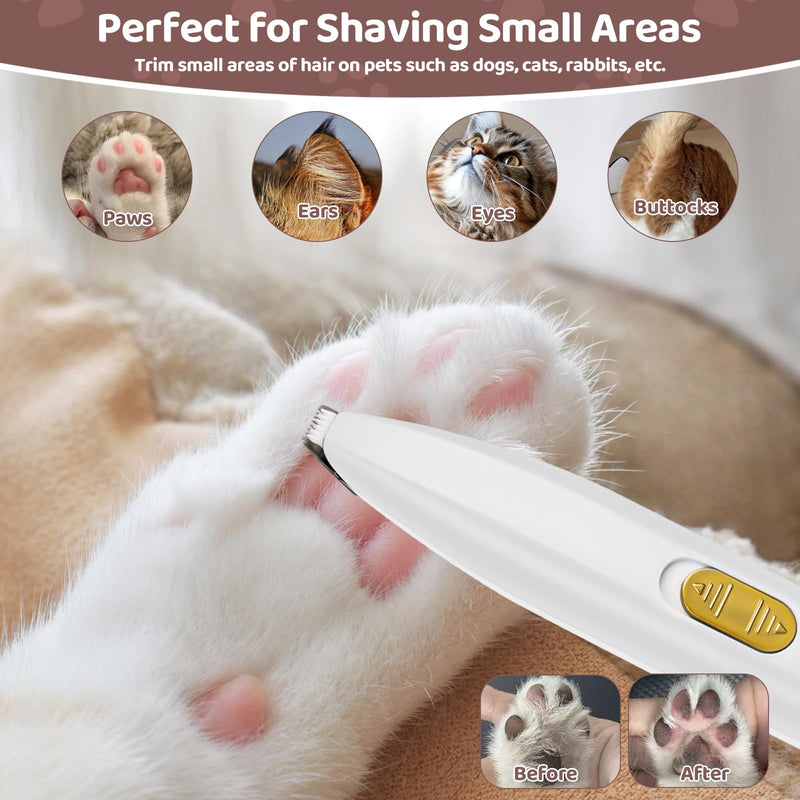 USB Rechargeable Pet Paw Trimmer - Low Noise Dog Grooming Clippers for Small Areas Around Paws, Eyes, Ears, Face, Rump (White) - PawsPlanet Australia