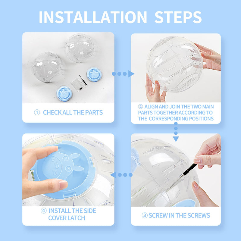 7.9 inch Hamster Ball, Hamster Exercise Toys, Running Ball, Clear Plastic Balls, Large Space, Easy to Clean, Hamster Cage Accessories, for Small and Medium Hamsters, Syrian Dwarf Hamster, Blue 7.9 inch - PawsPlanet Australia