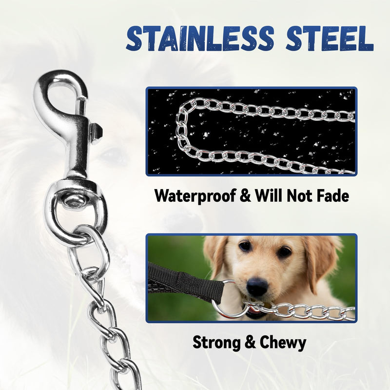 Heavy Duty Dog Leash 6ft Metal Pet Lead with Stainless Steel Links for Medium Large Dog (Black) - PawsPlanet Australia