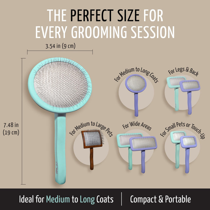 Tauro Pro Line Slicker Brush for Dogs & Cats, Deshedding, Dematting & Detangling Grooming Tool for Medium to Long Coats, Ideal for Cocker Spaniels, Round Flexible Cushion, Mint, Medium Size (M) Round - M