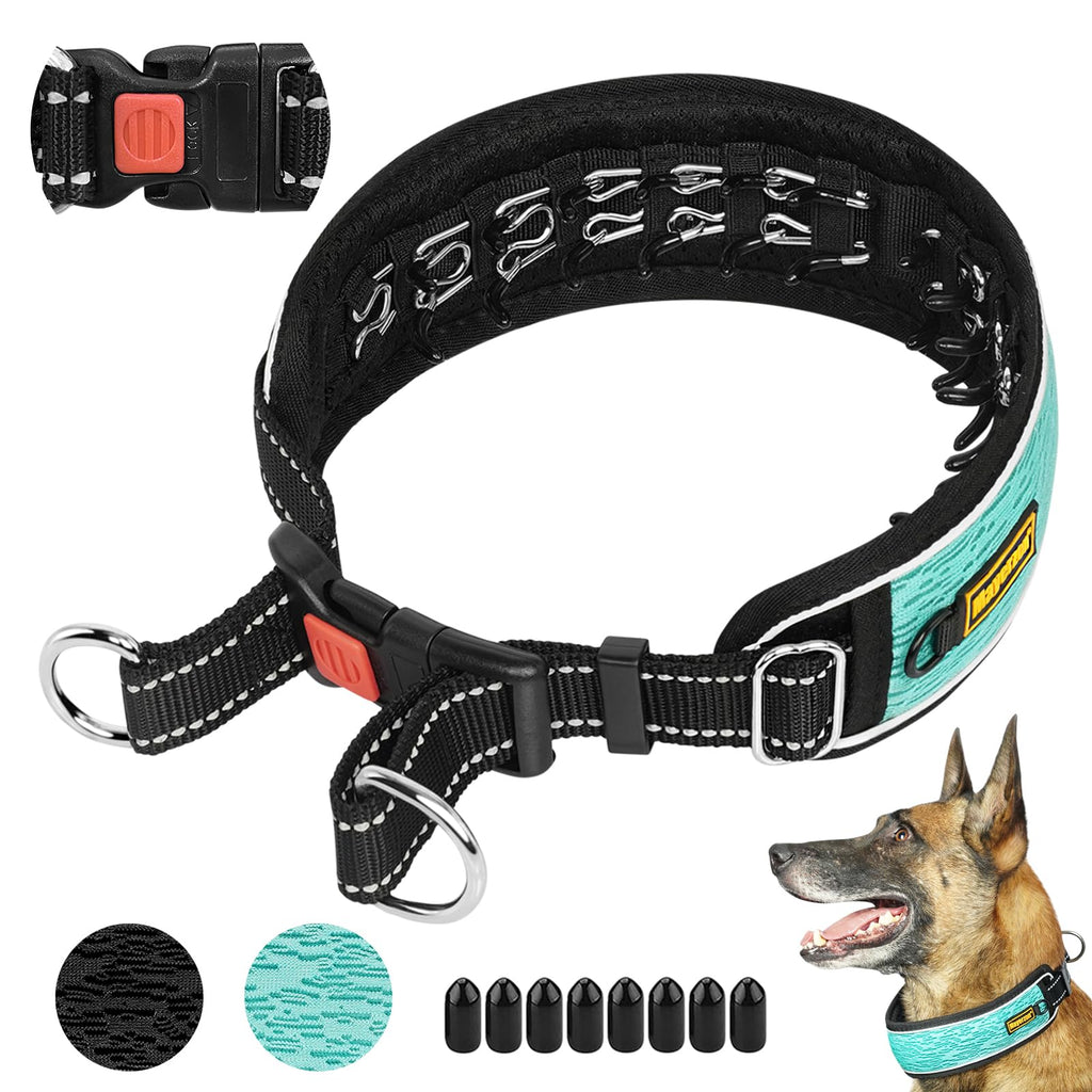 Martingale No Pull Dog Collar for Large Medium Dogs Pitbull German Shepherd Rottweiler, Patented Reflective Anti Pull Dog Collar with Buckle, Adjustable Dog Walking Collar No Pull for Training Hiking Large,2.5mm,18''-22"Neck Cyan