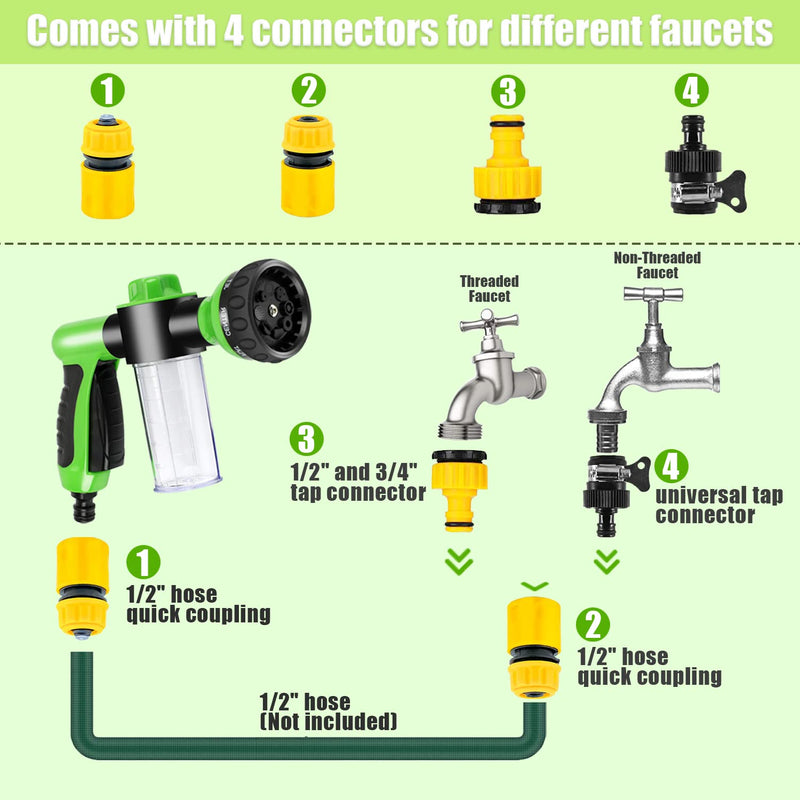 Pup Dog Jet Wash, 8-Way Spray Pattern Dog Washing Hose Attachment with Soap Dispenser, Pet Bath Brush, Garden Hose Nozzle Sprayer for Watering Plants, Lawn, Patio, Car Wash, Showering Pet Outdoor Green - PawsPlanet Australia