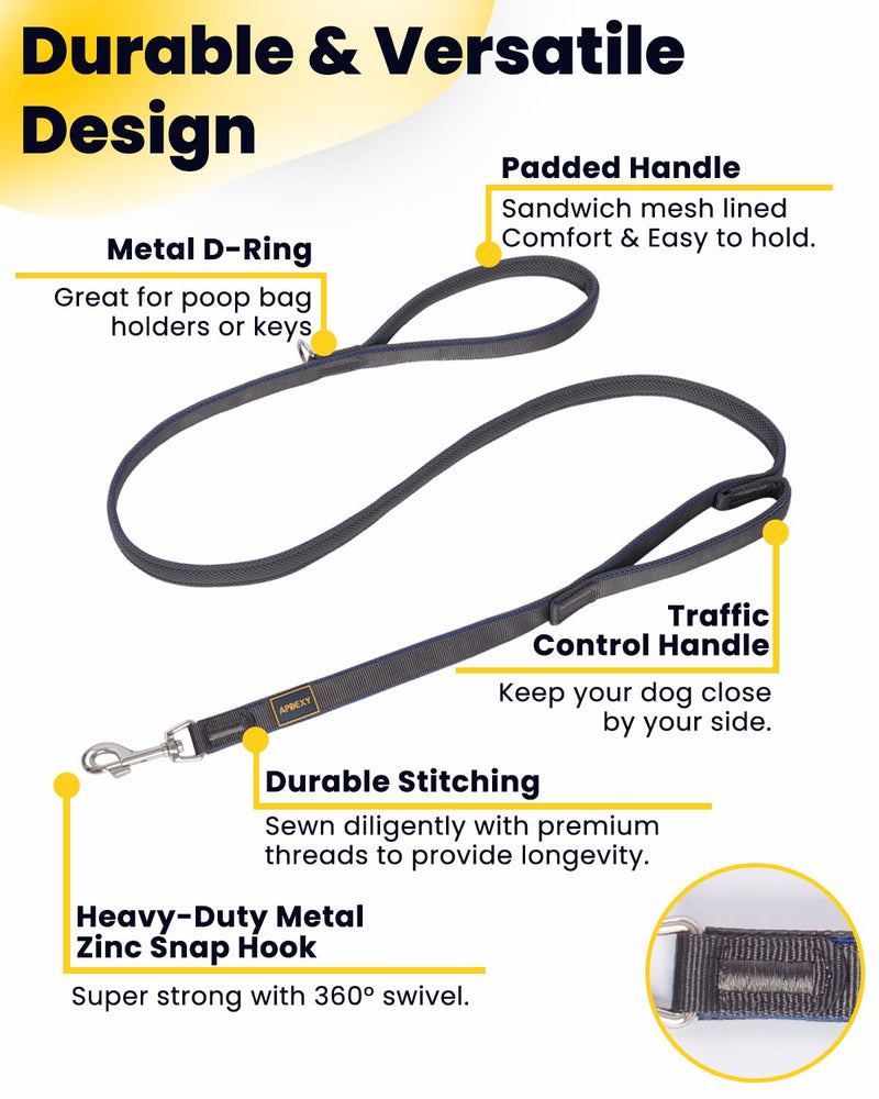 Dog Leashs for Medium Dogs, Heavy Duty Two Handles for Extral Control and Training, Three-Layer Sandwich Mesh-Lined Nylon Webbing, Sturdy Metal Zinc Hook, 6FT Long (Purple/Grey, 3/4'' X 6ft.) 3/4'' X 6ft. Purple/Grey - PawsPlanet Australia