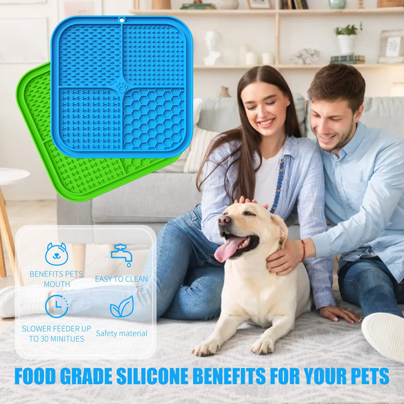Licking Mat, Premium Lick Pad with Suction Cups for Dog Anxiety Relief, Slow Feeder Dog Bowls, Bathing, Grooming and Training, 2 Pack (Green and Blue) Blue, Green - PawsPlanet Australia