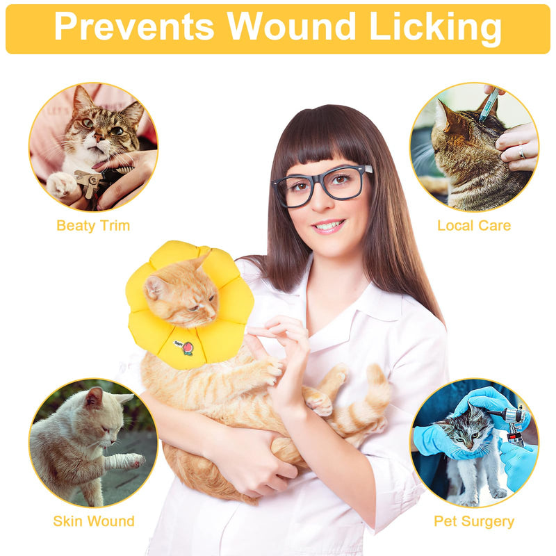 Cat Neck Brace, Adjustable Waterproof Cat Collar, Soft Sunflower Lick Protection Cat, Collar Cats for Small Dog After Surgery Protective Collar (Yellow, M) yellow M(20-30cm)