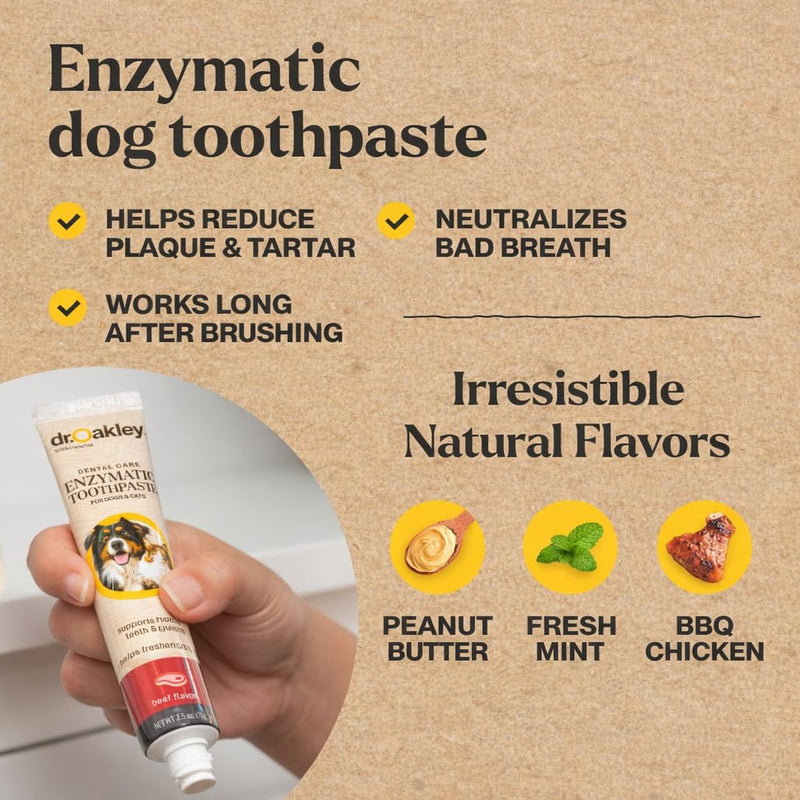Dr. Oakley Dental Toothbrush Kit for Dogs & Cats - Finger Brush for Small Pets and Soft Brushes for Large or Older Natural and Safe Mint Flavor Minty Fresh