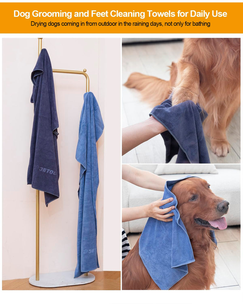 2-PCS Absorbent Dog Towel for Fast Drying Dogs of Large Medium Small with 56x28 Inch Extra Large Bath Towel and 30x14 Inch Daily Use Paw Towel, 100% Microfiber Pet Grooming Towel Set, Gray XL:56x28 Inch + S:30x14 Inch - PawsPlanet Australia