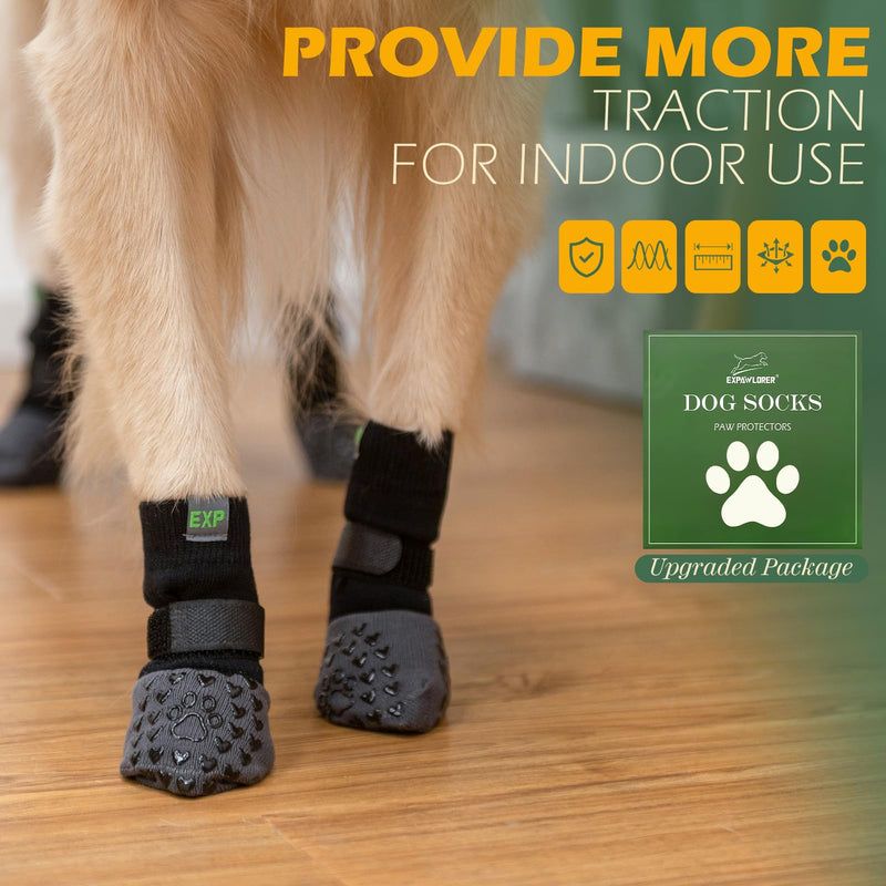 EXPAWLORER Anti Slip Dog Socks to Prevent Licking Paws - Dog Boots & Paw Protectors for Winter, Dog Booties for Hardwood Floors, Dog Shoes for Cold/Hot Pavement, Small Medium Large Senior Dogs Black - PawsPlanet Australia