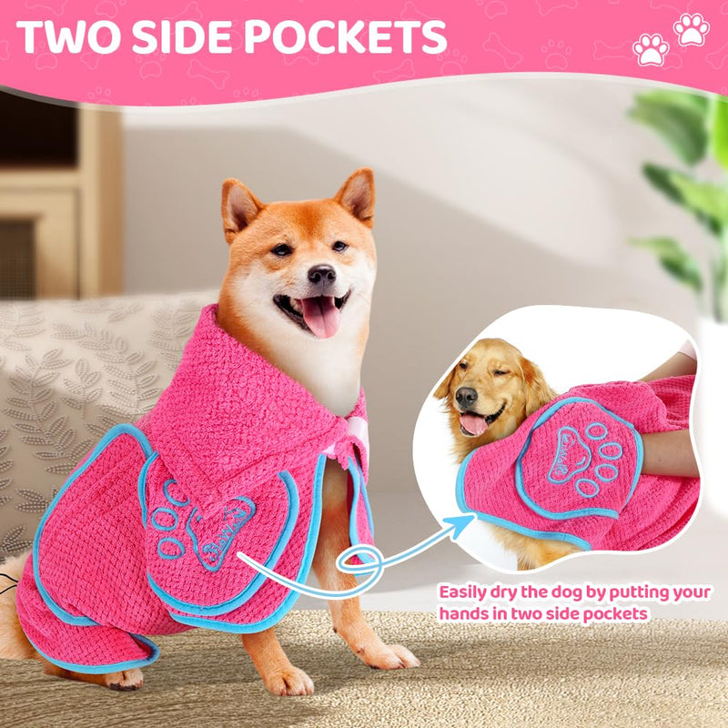 Dog Bathrobe Towel - Super Absorbent Dog Drying Coat, Warming Bath Robes for After Bath Shower Swim Walk for Small Medium Large Dogs Cats Pet XXL Fuchsia - PawsPlanet Australia