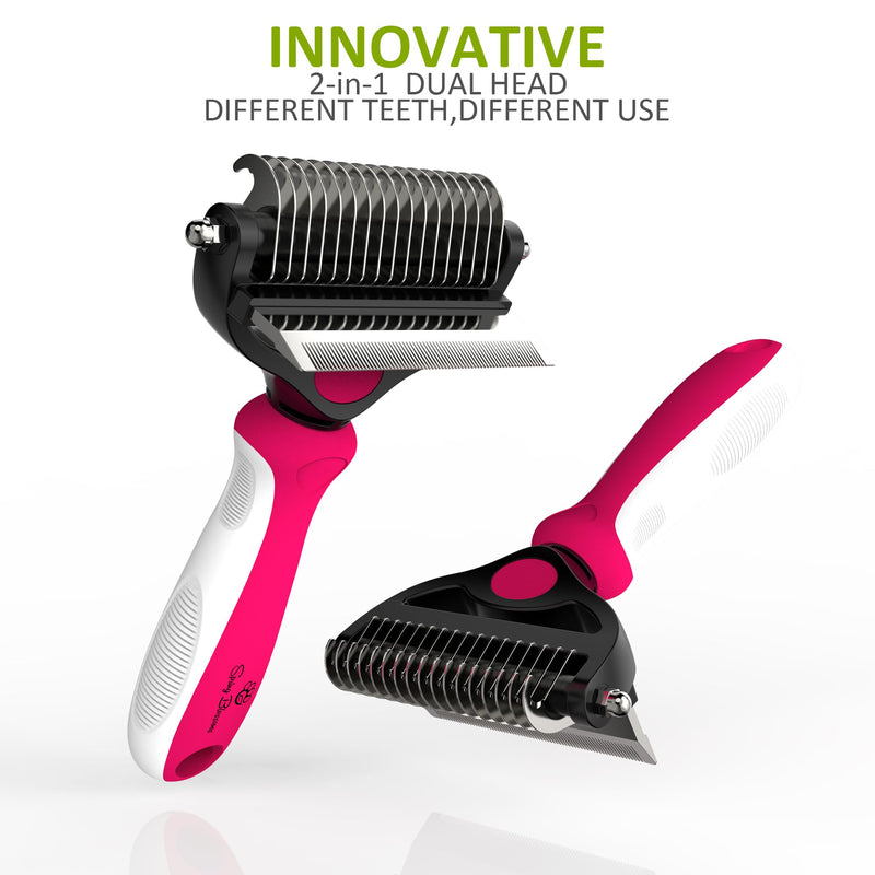 Spring Blossoms-2 in 1 Professional Grooming Rake for Cats & Dogs-Dematting Comb for Easy Mats & Tangles Removing,Pet Brush Safe No More Nasty Shedding and Flying Hair (Rose) Rose